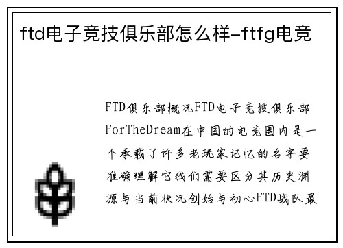 ftd电子竞技俱乐部怎么样-ftfg电竞
