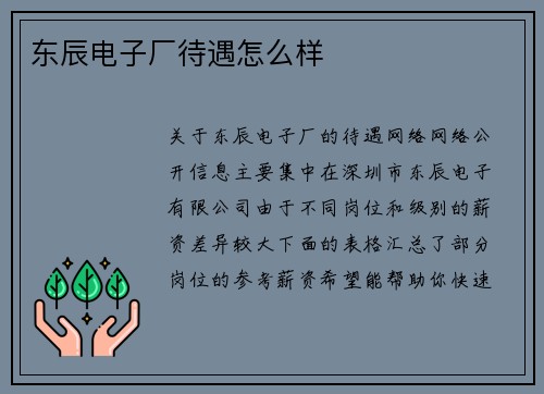 东辰电子厂待遇怎么样
